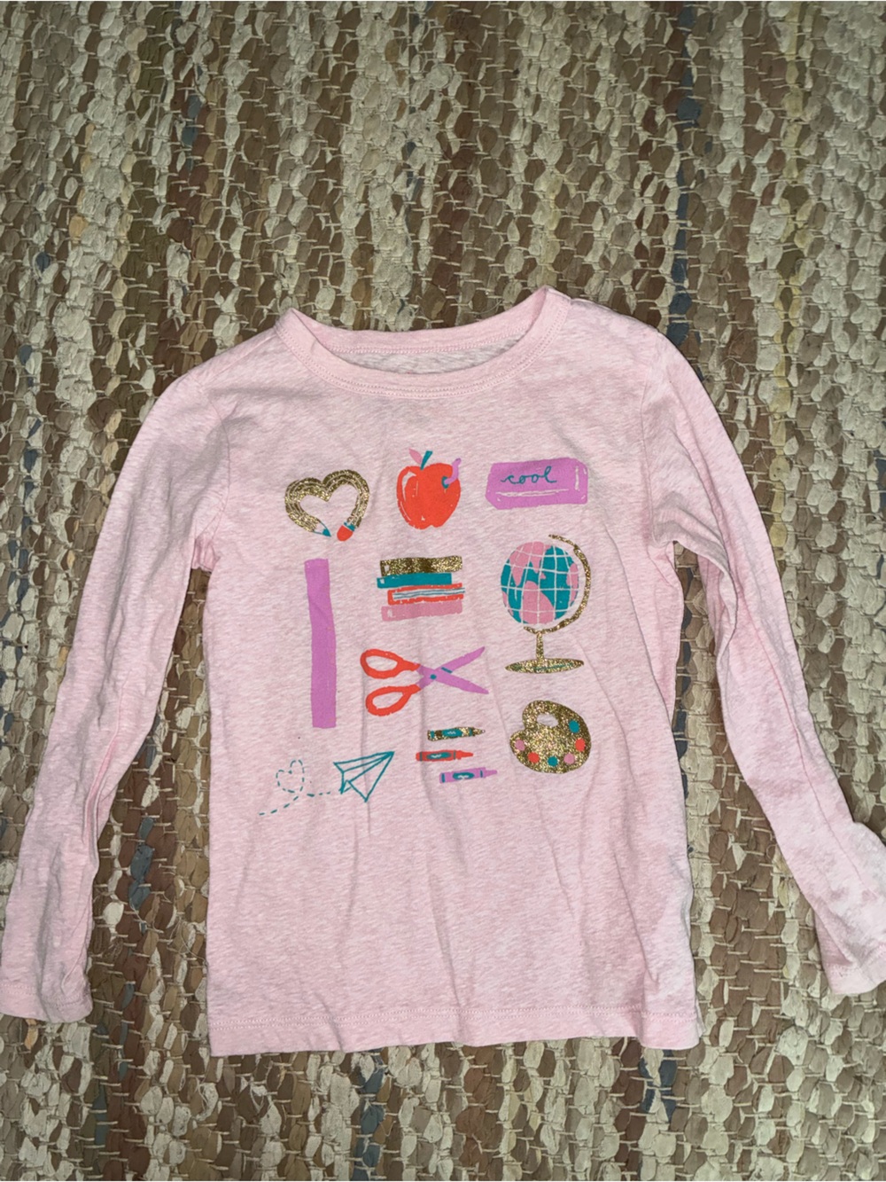 Crewcuts Pink Long Sleeve Tee with Glitter School Icons